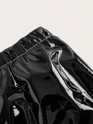 High Waist Button Front PU Leather Skirt