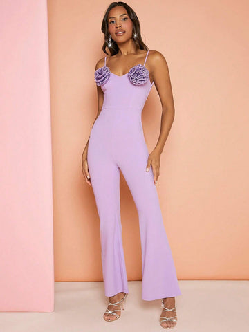 3D Rosette Flare Leg Cami Jumpsuit
