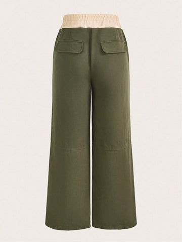 Colorblock Drawstring Waist Straight Leg Pants