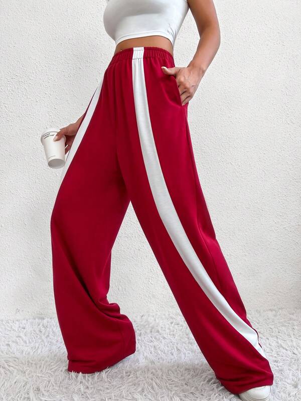 EZwear Contrast Side Seam Slant Pocket Wide Leg Sweatpants