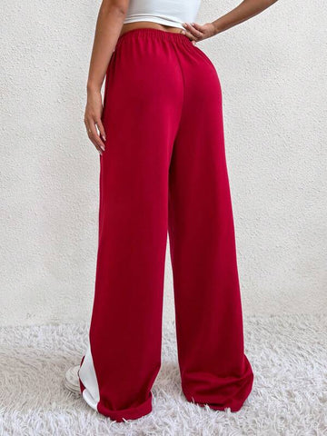 EZwear Contrast Side Seam Slant Pocket Wide Leg Sweatpants