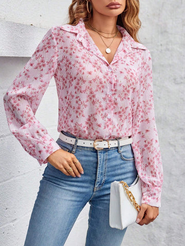Ditsy Floral Print Button Front Shirt