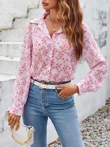 Ditsy Floral Print Button Front Shirt
