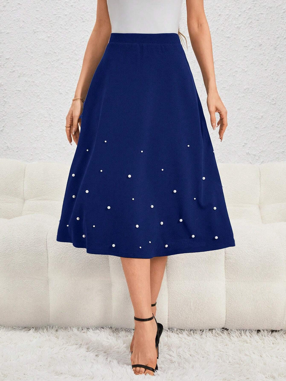 Pearls Beaded High Waist Skirt
