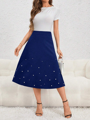 Pearls Beaded High Waist Skirt