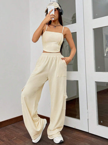 Solid Cami Top & Slant Pocket Pants