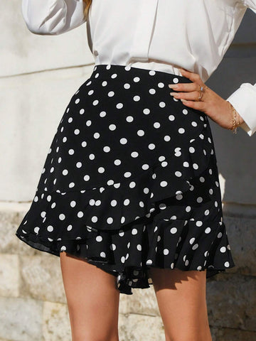 Frenchy Polka Dot Ruffle Trim Skort