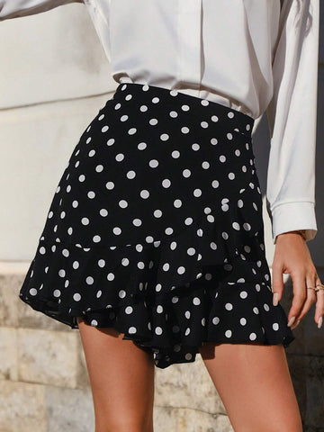 Frenchy Polka Dot Ruffle Trim Skort