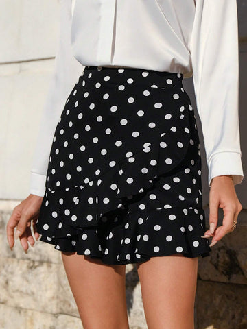 Frenchy Polka Dot Ruffle Trim Skort