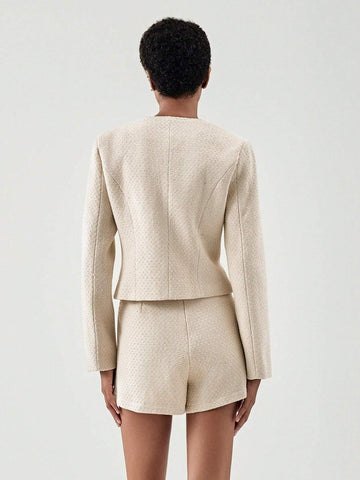 Solid Button Front Jacket & Wrap Skort