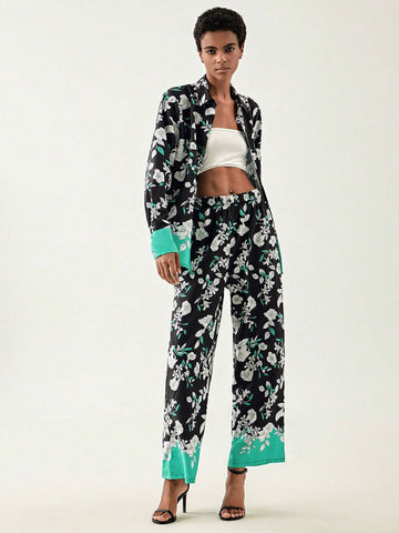 Floral Print Shirt & Wide Leg Pants