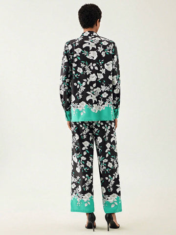 Floral Print Shirt & Wide Leg Pants
