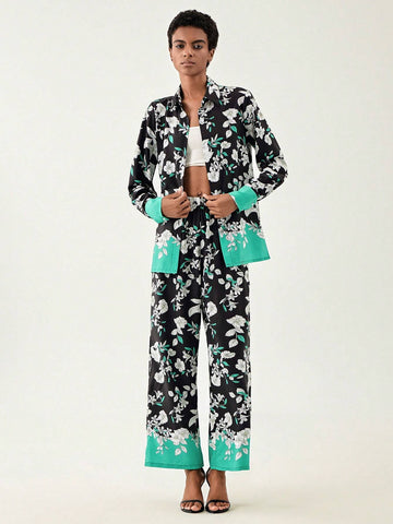 Floral Print Shirt & Wide Leg Pants