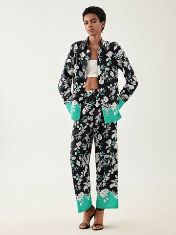 Floral Print Shirt & Wide Leg Pants