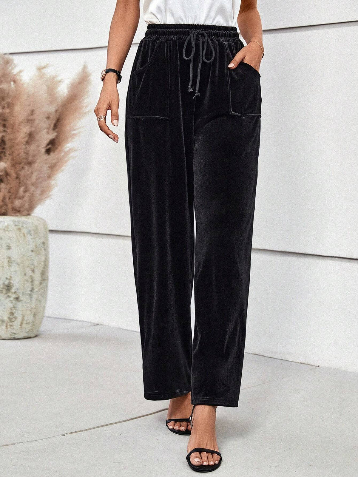 Drawstring Waist Slant Pocket Pants