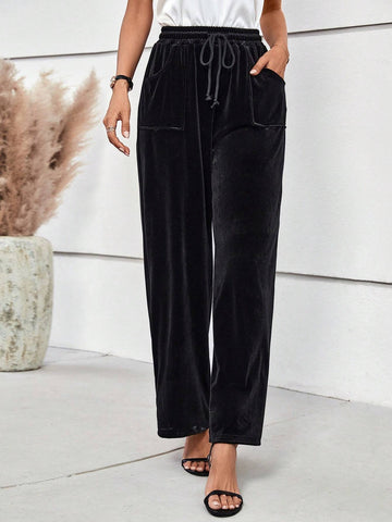 Drawstring Waist Slant Pocket Pants