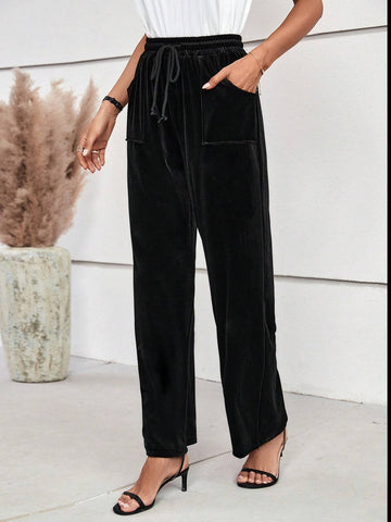 Drawstring Waist Slant Pocket Pants