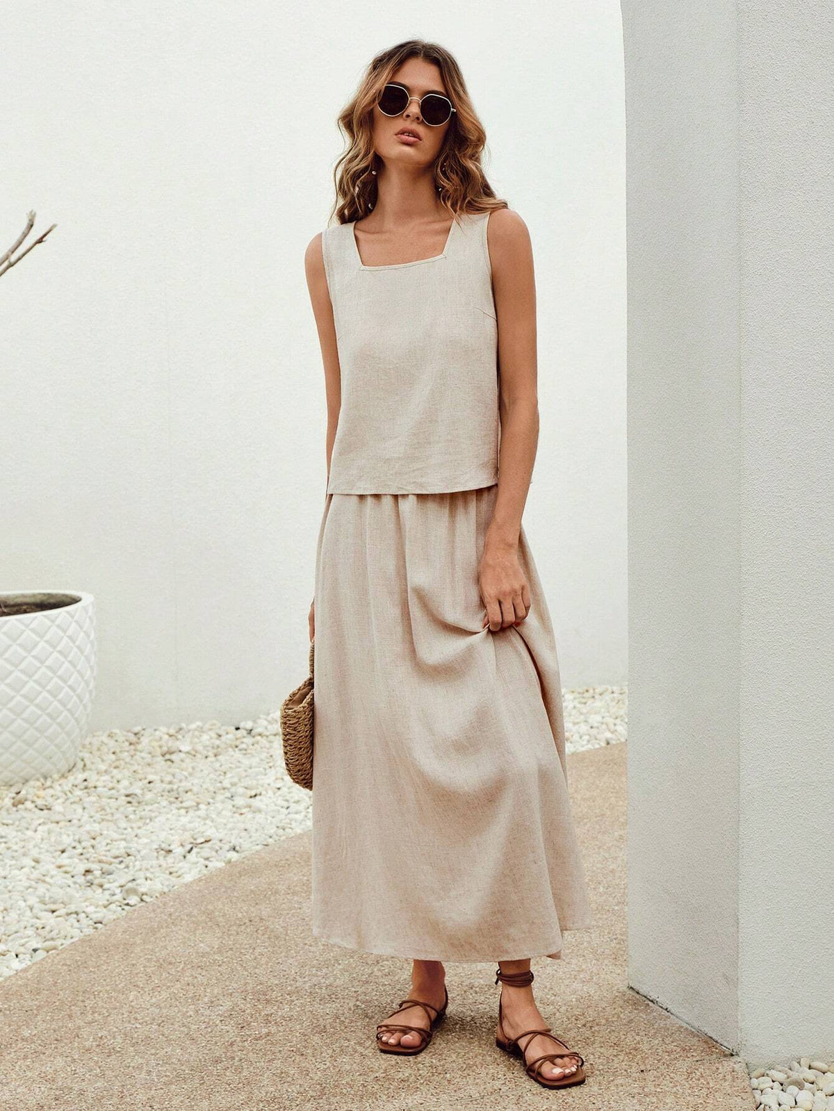 Solid Tank Top & Skirt