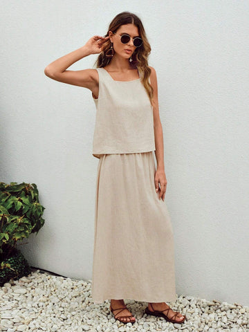 Solid Tank Top & Skirt