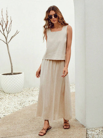 Solid Tank Top & Skirt