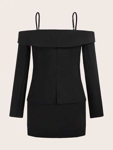 Cold Shoulder Button Front Jacket & Skirt