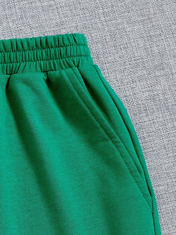 Slogan Graphic Drop Shoulder Tee & Shorts