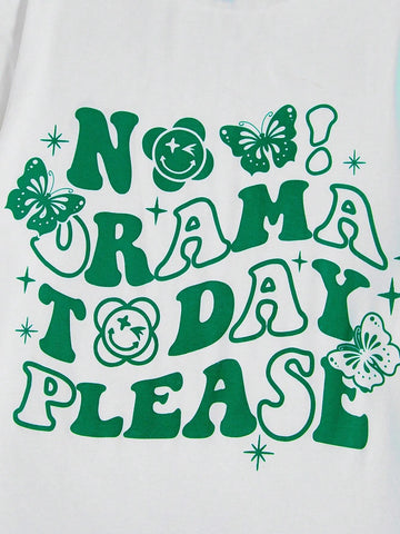 Slogan Graphic Drop Shoulder Tee & Shorts