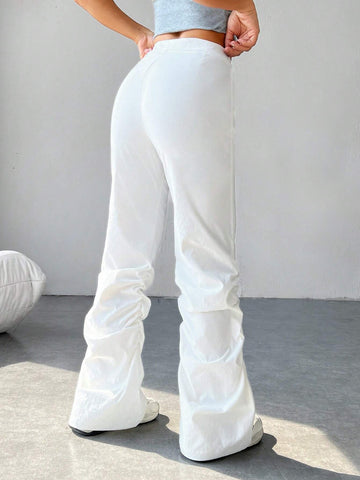EZwear Solid Ruched Slant Pocket Pants