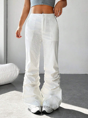 EZwear Solid Ruched Slant Pocket Pants