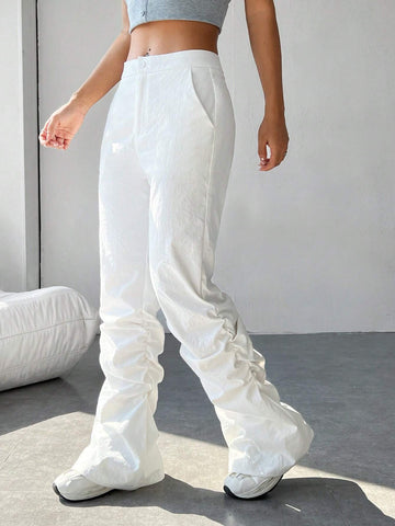 EZwear Solid Ruched Slant Pocket Pants