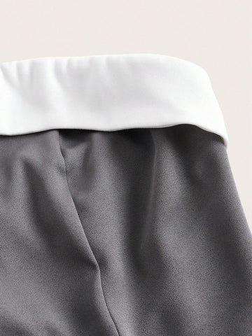 Two Tone Tube Top & Fold Pleated Detail Skirt