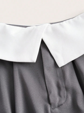 Two Tone Tube Top & Fold Pleated Detail Skirt