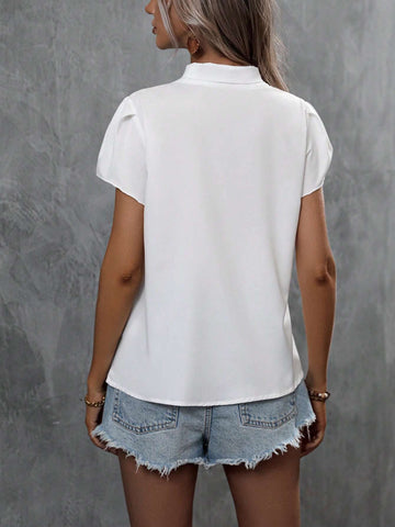 Tie Neck Petal Sleeve Blouse