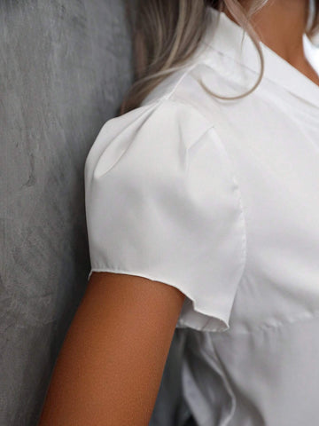 Tie Neck Petal Sleeve Blouse