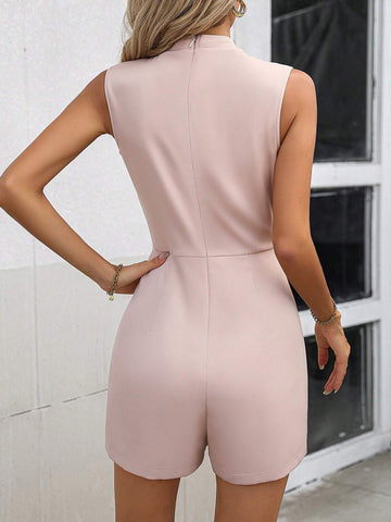 Solid Zip Back Mock Neck Romper