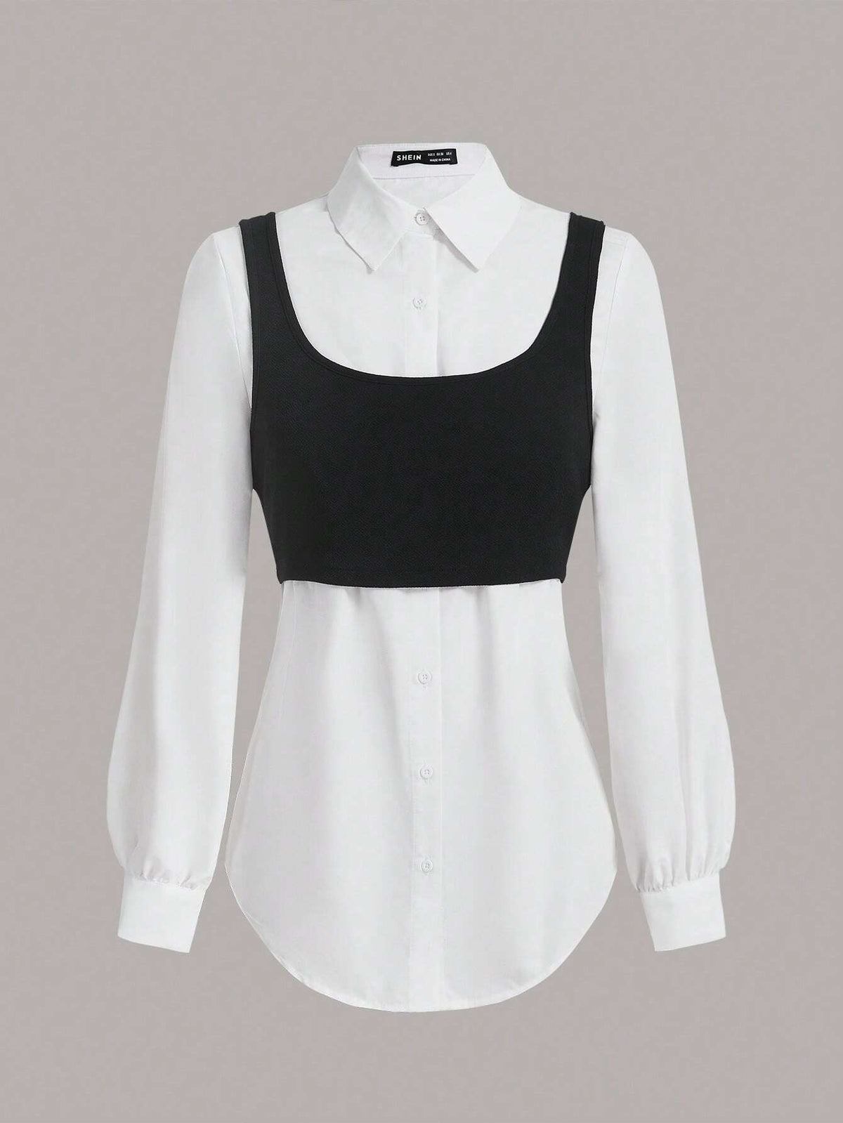 Solid Button Front Shirt With Tank Top