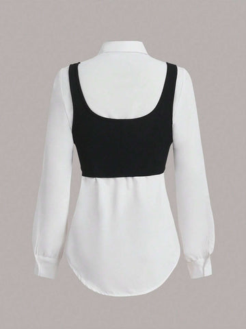 Solid Button Front Shirt With Tank Top