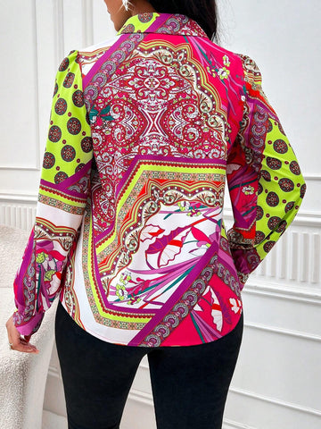 Scarf Print Button Front Shirt