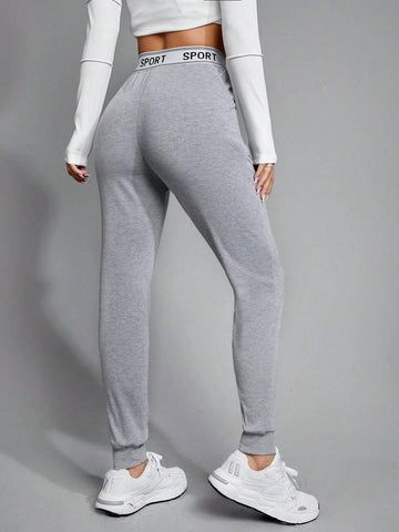EZwear Letter Graphic Elastic Waist Sweatpants