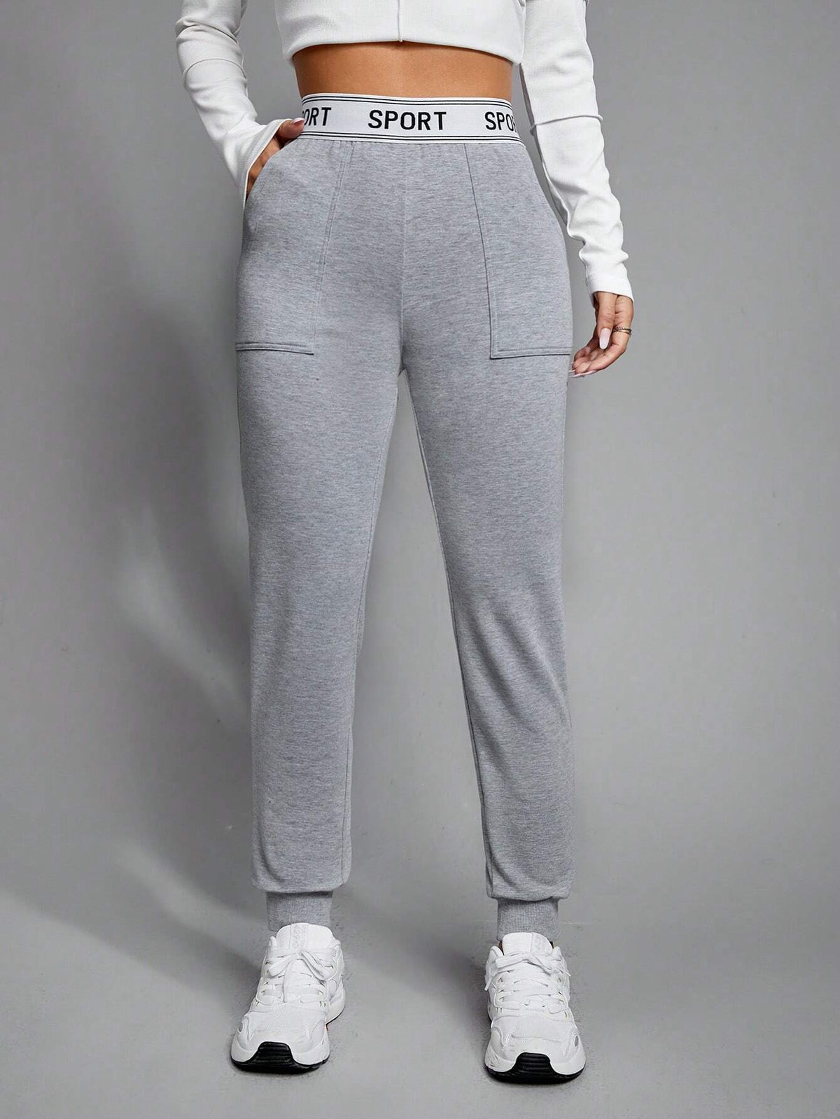 EZwear Letter Graphic Elastic Waist Sweatpants