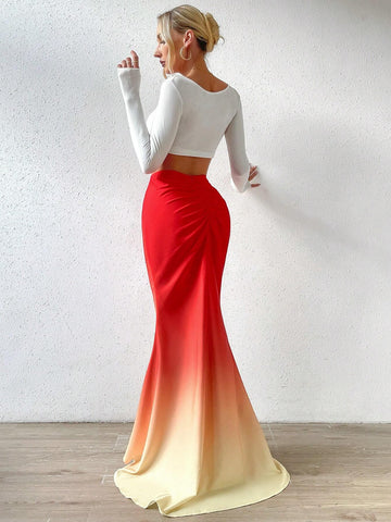 Unity Ombre Ruched Mermaid Hem Skirt