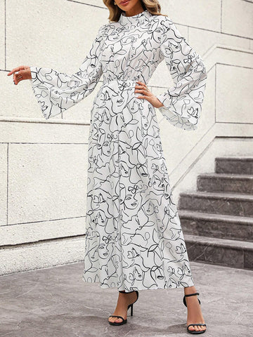 Allover Print Flare Sleeve Wide Leg Jumpsuit