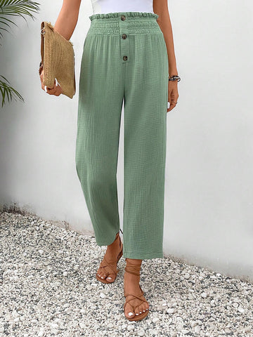 Frenchy Paperbag Waist Button Detail Pants