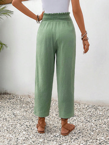 Frenchy Paperbag Waist Button Detail Pants