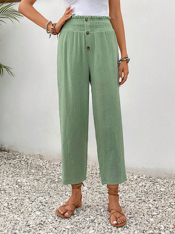 Frenchy Paperbag Waist Button Detail Pants