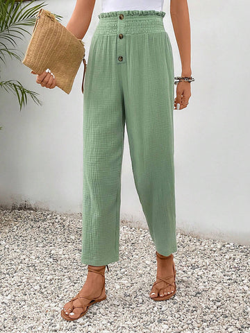 Frenchy Paperbag Waist Button Detail Pants