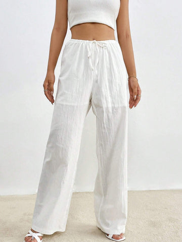 Solid Drawstring Waist Pants