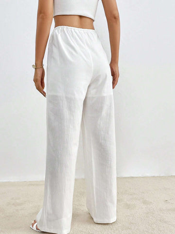 Solid Drawstring Waist Pants