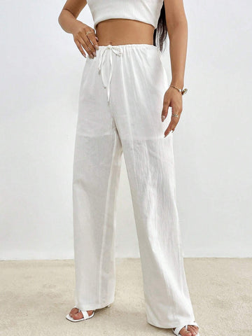 Solid Drawstring Waist Pants