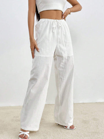Solid Drawstring Waist Pants